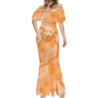 Hawaii Lanai Island Flowers Lei Mermaid Dress Orange Kaunaoa Mix Maile LT7 - Polynesian Pride