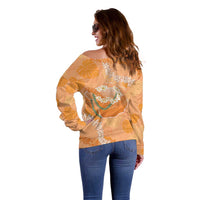 Hawaii Lanai Island Flowers Lei Off Shoulder Sweater Orange Kaunaoa Mix Maile LT7 - Polynesian Pride