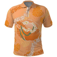 Hawaii Lanai Island Flowers Lei Polo Shirt Orange Kaunaoa Mix Maile LT7 Orange - Polynesian Pride