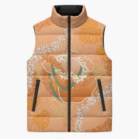 Hawaii Lanai Island Flowers Lei Sleeveless Puffer Jacket Orange Kaunaoa Mix Maile LT7 Unisex Orange - Polynesian Pride
