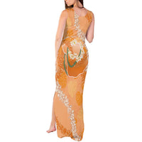 Hawaii Lanai Island Flowers Lei Tank Maxi Dress Orange Kaunaoa Mix Maile LT7 - Polynesian Pride