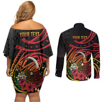 Personalized Milne Bay Couples Matching Off Shoulder Short Dress and Long Sleeve Button Shirt PNG Lime Pot with Oro Tapa LT7 - Polynesian Pride