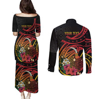 Personalized Milne Bay Couples Matching Puletasi and Long Sleeve Button Shirt PNG Lime Pot with Oro Tapa LT7 - Polynesian Pride