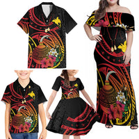 Personalized Milne Bay Family Matching Off Shoulder Maxi Dress and Hawaiian Shirt PNG Lime Pot with Oro Tapa
