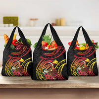 Personalized Milne Bay Grocery Bag PNG Lime Pot with Oro Tapa LT7 3-pack One Size Black - Polynesian Pride