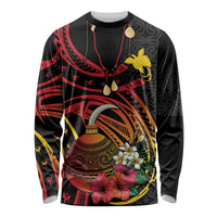 Personalized Milne Bay Long Sleeve Shirt PNG Lime Pot with Oro Tapa LT7 Unisex Black - Polynesian Pride