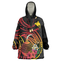 Personalized Milne Bay Wearable Blanket Hoodie PNG Lime Pot with Oro Tapa LT7 One Size Black - Polynesian Pride