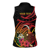 Personalized Milne Bay Women Sleeveless Polo Shirt PNG Lime Pot with Oro Tapa