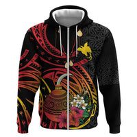Personalized Milne Bay Zip Hoodie PNG Lime Pot with Oro Tapa LT7 Zip Hoodie Black - Polynesian Pride