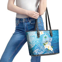 Hafa Adai Guam Chamorro Personalized Leather Tote Bag Ocean Blue Latte Stone with Guasali - Polynesian Pride