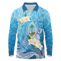 Hafa Adai Guam Chamorro Personalized Long Sleeve Polo Shirt Ocean Blue Latte Stone with Guasali - Polynesian Pride