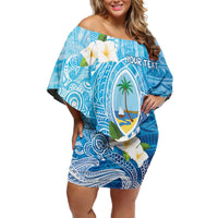 Hafa Adai Guam Chamorro Personalized Off Shoulder Short Dress Ocean Blue Latte Stone with Guasali - Polynesian Pride