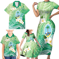 Hafa Adai Guam Chamorro Personalized Family Matching Short Sleeve Bodycon Dress and Hawaiian Shirt Summer Green Latte Stone with Guasali - Polynesian Pride