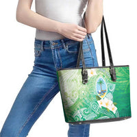 Hafa Adai Guam Chamorro Personalized Leather Tote Bag Summer Green Latte Stone with Guasali - Polynesian Pride