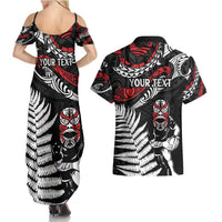 New Zealand Maori Rugby Personalised Couples Matching Summer Maxi Dress and Hawaiian Shirt Ta Moko Silver Fern
