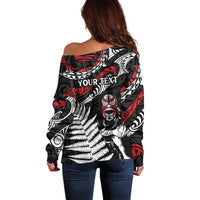 New Zealand Maori Rugby Personalised Off Shoulder Sweater Ta Moko Silver Fern LT7 - Polynesian Pride