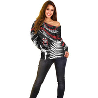 New Zealand Maori Rugby Personalised Off Shoulder Sweater Ta Moko Silver Fern LT7 - Polynesian Pride