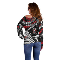 New Zealand Maori Rugby Personalised Off Shoulder Sweater Ta Moko Silver Fern LT7 - Polynesian Pride