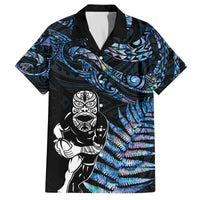New Zealand Maori Rugby Personalised Family Matching Off The Shoulder Long Sleeve Dress and Hawaiian Shirt Ta Moko Silver Fern - Paua Blue LT7 Dad's Shirt - Short Sleeve Blue - Polynesian Pride