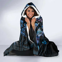 New Zealand Maori Rugby Personalised Hooded Blanket Ta Moko Silver Fern - Paua Blue