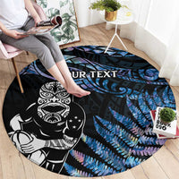 New Zealand Maori Rugby Personalised Round Carpet Ta Moko Silver Fern - Paua Blue