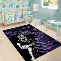New Zealand Maori Rugby Personalised Area Rug Ta Moko Silver Fern - Paua Purple