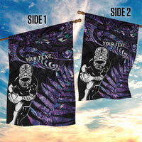 New Zealand Maori Rugby Personalised Garden Flag Ta Moko Silver Fern - Paua Purple