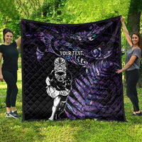 New Zealand Maori Rugby Personalised Quilt Ta Moko Silver Fern - Paua Purple