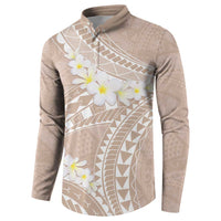 Polynesian Vintage Floral Button Sweatshirt Beige Motifs LT7 - Polynesian Pride