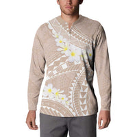 Polynesian Vintage Floral Button Sweatshirt Beige Motifs LT7 - Polynesian Pride