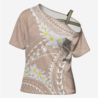 Polynesian Vintage Floral Cross Shoulder Shirt Beige Motifs LT7 Female Beige - Polynesian Pride