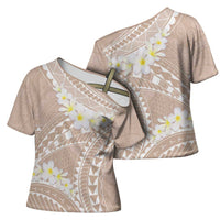 Polynesian Vintage Floral Cross Shoulder Shirt Beige Motifs LT7 - Polynesian Pride