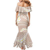 Polynesian Vintage Floral Family Matching Mermaid Dress and Hawaiian Shirt Beige Motifs - Polynesian Pride