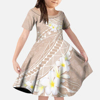 Polynesian Vintage Floral Family Matching Off The Shoulder Long Sleeve Dress and Hawaiian Shirt Beige Motifs - Polynesian Pride