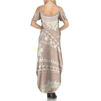 Polynesian Vintage Floral Family Matching Summer Maxi Dress and Hawaiian Shirt Beige Motifs - Polynesian Pride