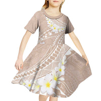 Polynesian Vintage Floral Kid Short Sleeve Dress Beige Motifs - Polynesian Pride