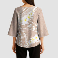 Polynesian Vintage Floral Kimono Sleeve Blouse Beige Motifs LT7 - Polynesian Pride