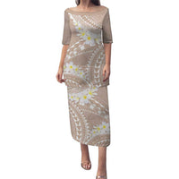 Polynesian Vintage Floral Puletasi Beige Motifs - Polynesian Pride