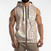 Polynesian Vintage Floral Sleeveless Zip Hoodie Beige Motifs LT7 - Polynesian Pride