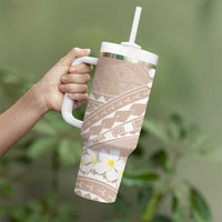 Polynesian Vintage Floral Tumbler With Handle Beige Motifs - Polynesian Pride