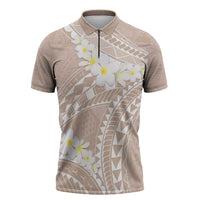 Polynesian Vintage Floral Zipper Polo Shirt Beige Motifs LT7 Beige - Polynesian Pride