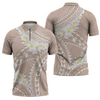 Polynesian Vintage Floral Zipper Polo Shirt Beige Motifs LT7 - Polynesian Pride