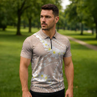 Polynesian Vintage Floral Zipper Polo Shirt Beige Motifs LT7 - Polynesian Pride