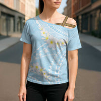 Polynesian Vintage Floral Cross Shoulder Shirt Azure Motifs LT7 - Polynesian Pride