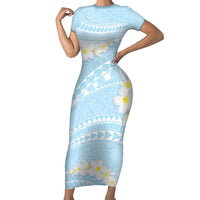 Polynesian Vintage Floral Family Matching Short Sleeve Bodycon Dress and Hawaiian Shirt Azure Motifs - Polynesian Pride