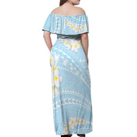 Polynesian Vintage Floral Off Shoulder Maxi Dress Azure Motifs - Polynesian Pride