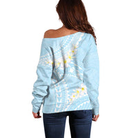 Polynesian Vintage Floral Off Shoulder Sweater Azure Motifs - Polynesian Pride