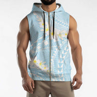 Polynesian Vintage Floral Sleeveless Zip Hoodie Azure Motifs - Polynesian Pride
