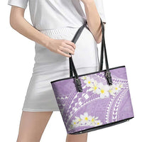 Polynesian Vintage Floral Leather Tote Bag Lavender Motifs - Polynesian Pride
