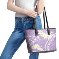 Polynesian Vintage Floral Leather Tote Bag Lavender Motifs - Polynesian Pride